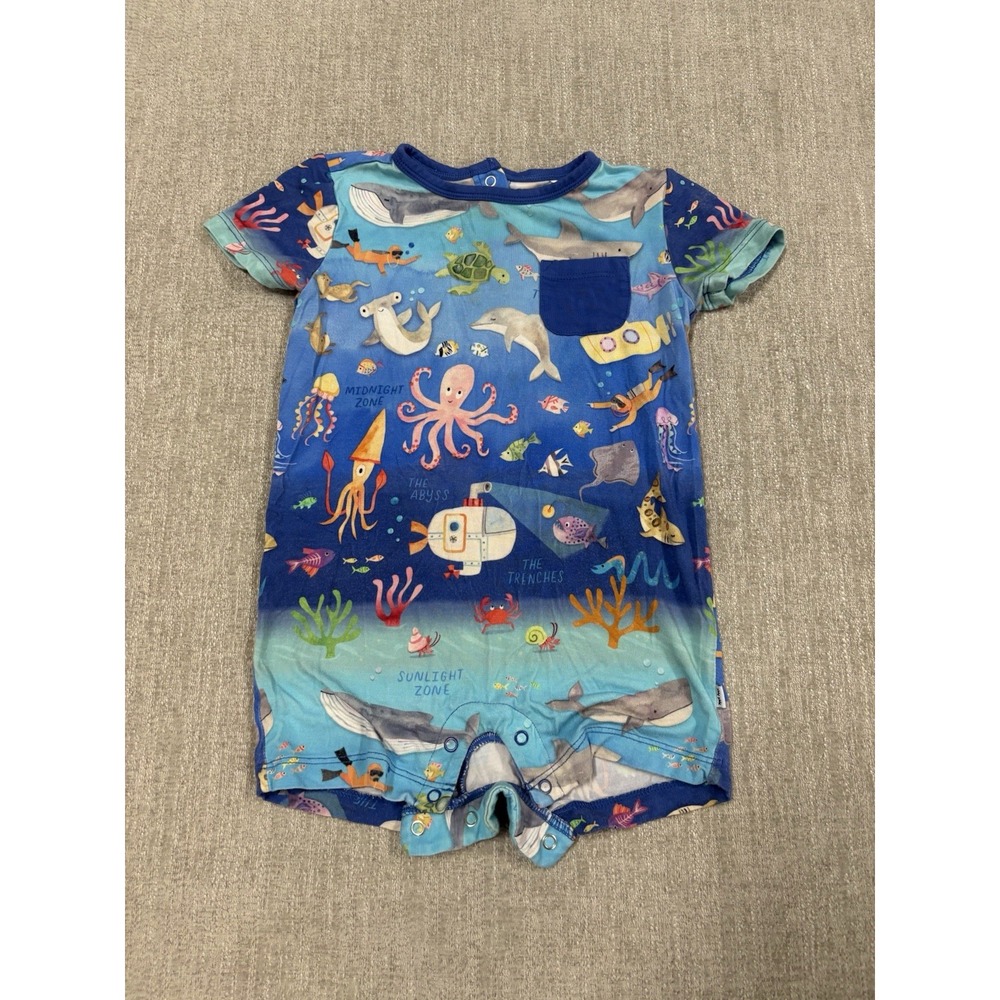 Little Sleepies Underwater Discovery Bamboo Pocket Shorty Size 6-12 Months Ocean